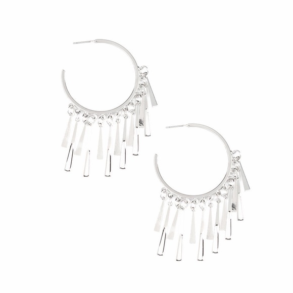 Silver Fringe Hoop Earrings - Picture 2 of 4